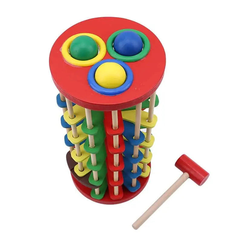 Fidtoy Deluxe Knock, Pound & Roll Hammering Tower – Montessori Wooden Toy for Toddlers