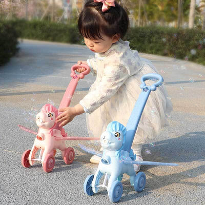 Fidtoy Máquina de burbujas con forma de pony para empujar a mano | Divertido juego de burbujas de colores para niños pequeños al aire libre