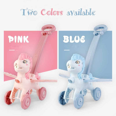 Fidtoy Máquina de burbujas con forma de pony para empujar a mano | Divertido juego de burbujas de colores para niños pequeños al aire libre