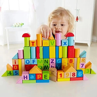Fidtoy Wooden Building Blocks Set 80PCS Alphabet Number STEM Toy