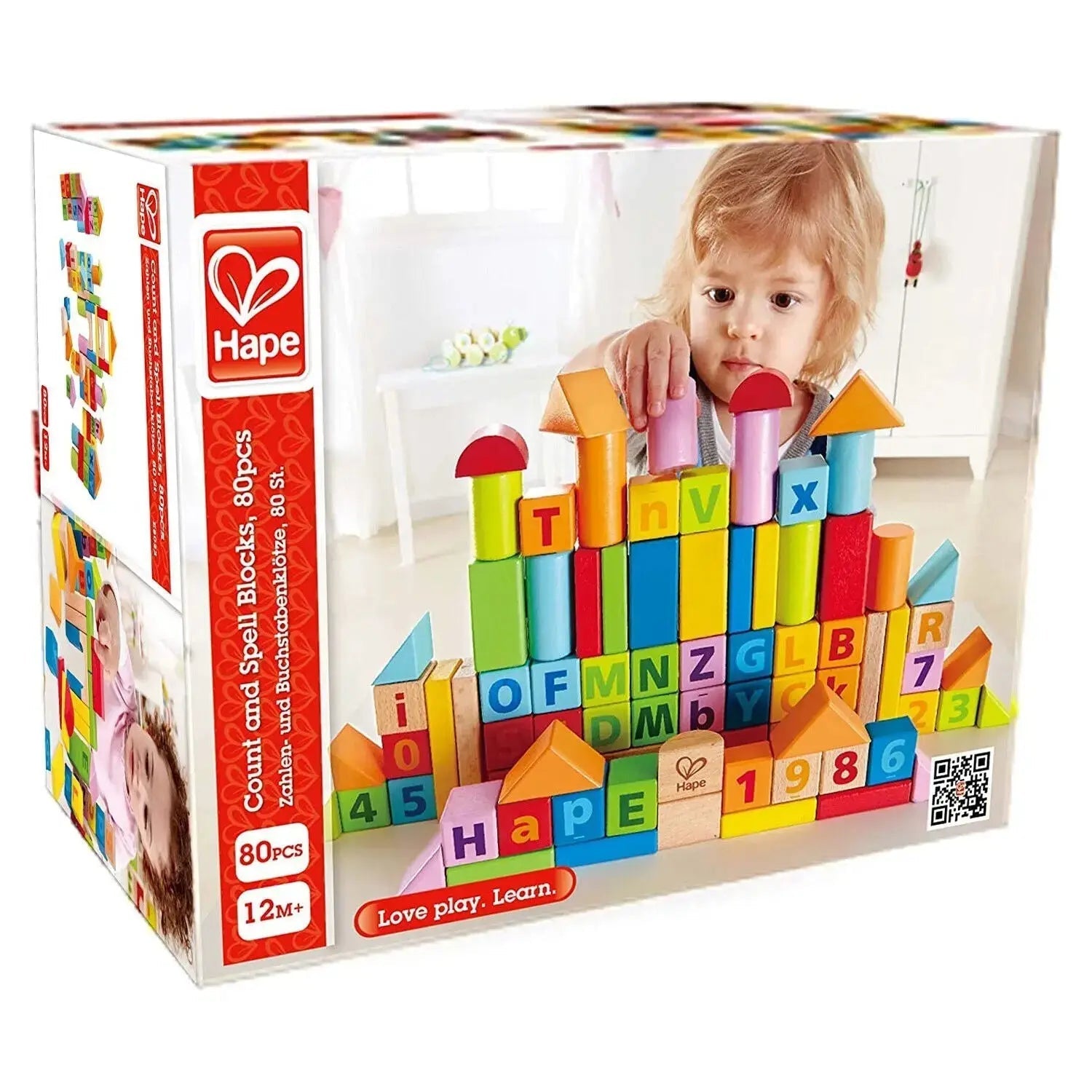 Fidtoy Wooden Building Blocks Set 80PCS Alphabet Number STEM Toy