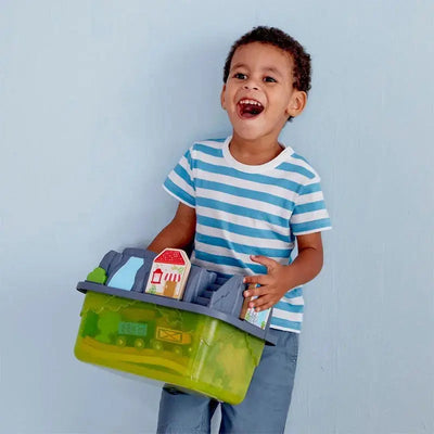 Fidtoy Juego de Tren de Construcción de Vías de Madera con Cubo, 50 Piezas