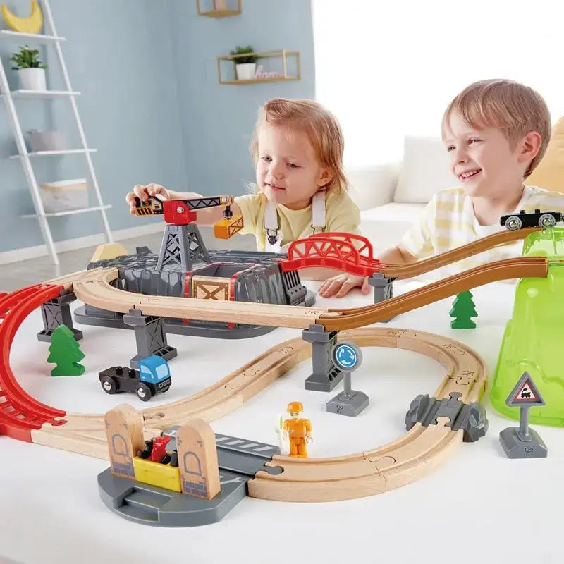 Fidtoy Juego de Tren de Construcción de Vías de Madera con Cubo, 50 Piezas