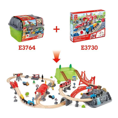 Fidtoy Juego de Tren de Construcción de Vías de Madera con Cubo, 50 Piezas