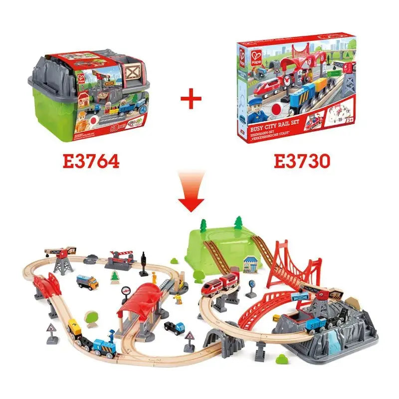 Fidtoy Juego de Tren de Construcción de Vías de Madera con Cubo, 50 Piezas