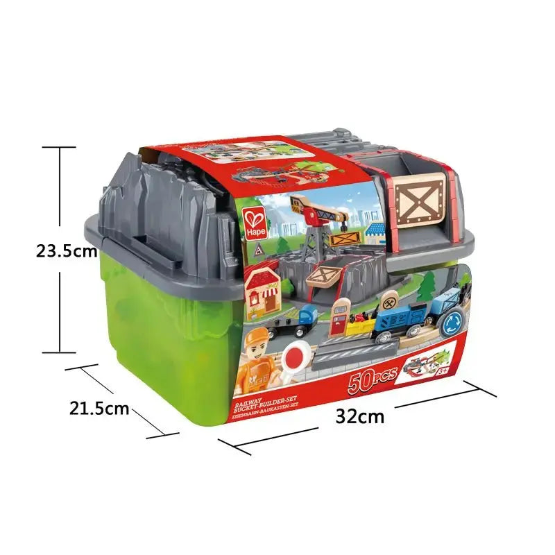 Fidtoy Juego de Tren de Construcción de Vías de Madera con Cubo, 50 Piezas