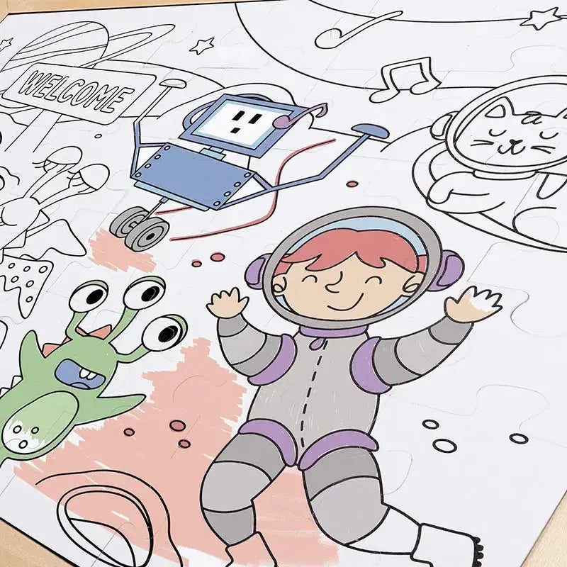 Fidtoy Space Adventure Puzzle Coloring Set 48 Piece Kids Toy