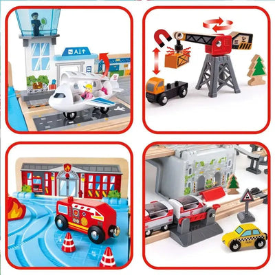 Fidtoy Wooden City Train Set 80 Piece Railway Building Toy for Kids
