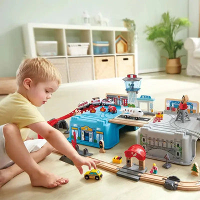Fidtoy Wooden City Train Set 80 Piece Railway Building Toy for Kids
