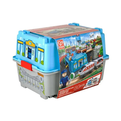 Fidtoy Wooden City Train Set 80 Piece Railway Building Toy for Kids