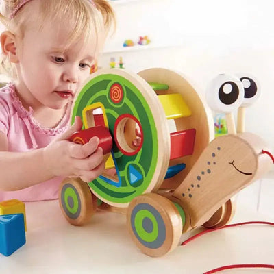 Fidtoy Wooden Snail Pull Toy Shape Sorter Toddler Learning Toy