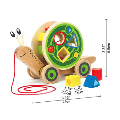 Fidtoy Wooden Snail Pull Toy Shape Sorter Toddler Learning Toy
