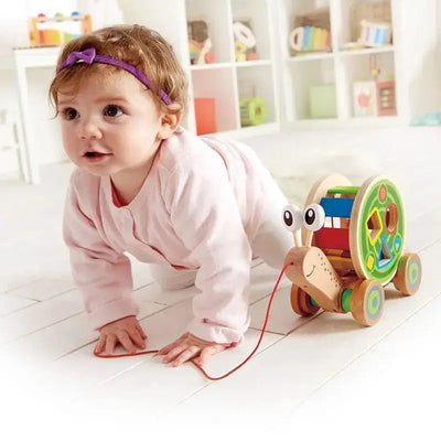 Fidtoy Wooden Snail Pull Toy Shape Sorter Toddler Learning Toy