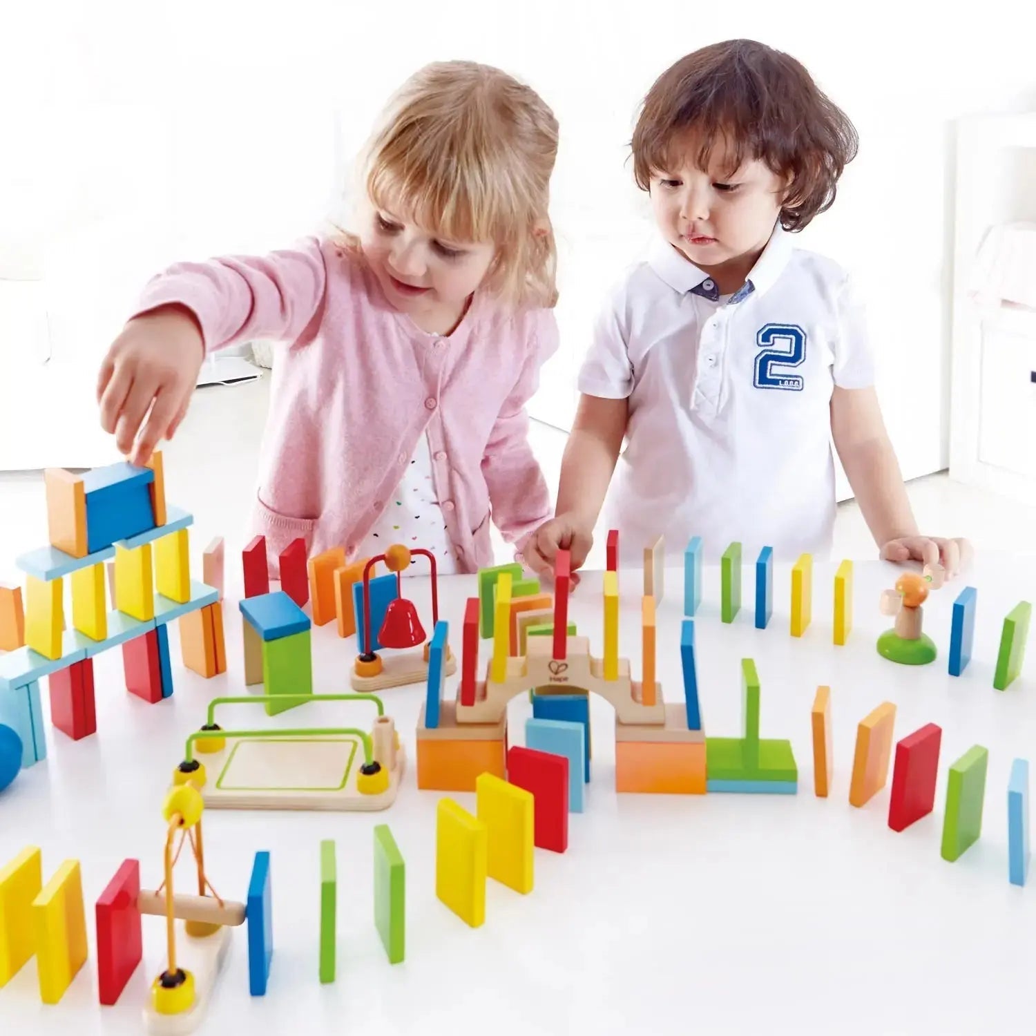 Fidtoy Wooden Domino Race Track Building Set 107 Pieces for Kids 3+