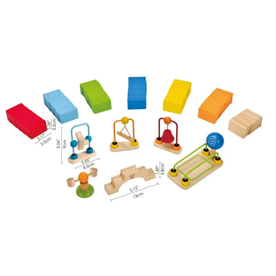 Fidtoy Wooden Domino Race Track Building Set 107 Pieces for Kids 3+
