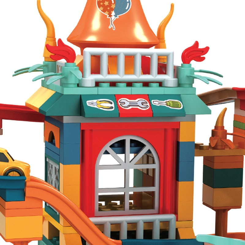 Fidtoy Building Blocks Car Run Set – Circuit à billes STEM pour enfants