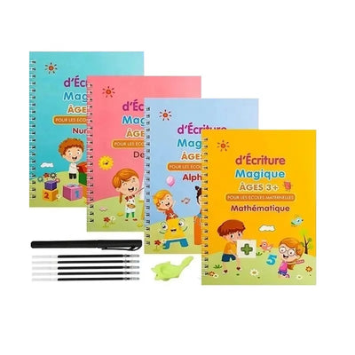 Fidtoy Magic Practice Copybook for Kids – Reusable Handwriting Workbook Set with Grooved Writing Pages, Disappearing Ink Pen, French Writing Practice, and Calligraphy Learning