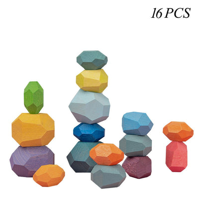 Juguete Montessori de Bloques de Construcción de Piedras de Madera Coloreadas (Coordinación y Concentración)