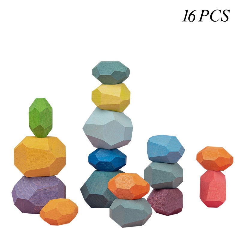 Juguete Montessori de Bloques de Construcción de Piedras de Madera Coloreadas (Coordinación y Concentración)