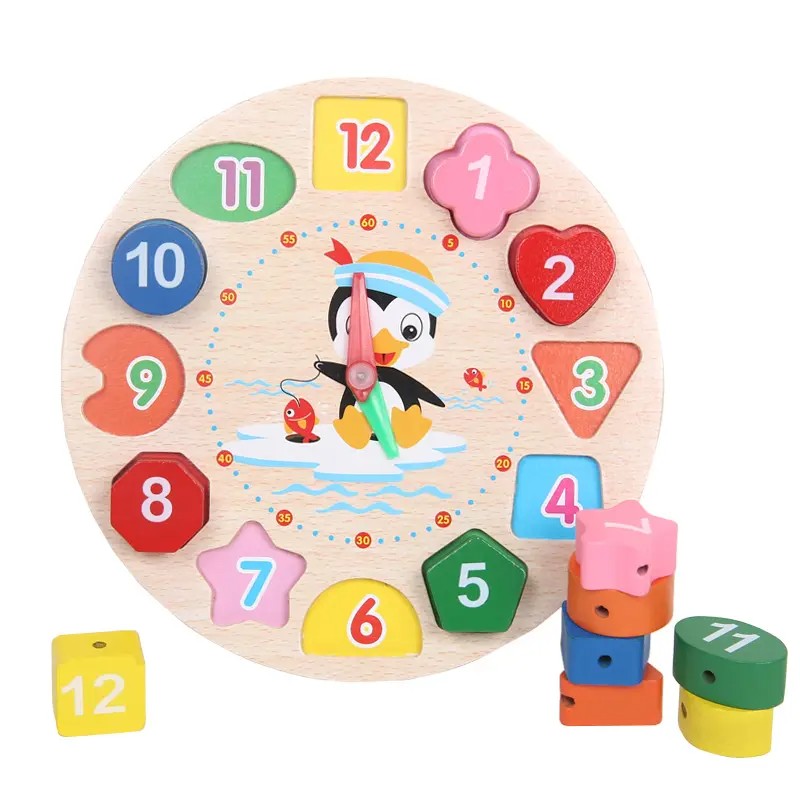 Fidtoy Montessori Wooden Learning Clock for Kids – Time Teaching Shape Sorting Educational Toy Age 3+