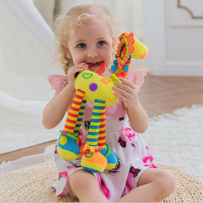 Hochet de dentition en peluche Fidtoy Girafe pour bébés – Hochet sensoriel froissé pour bébé avec anneau de dentition et attache