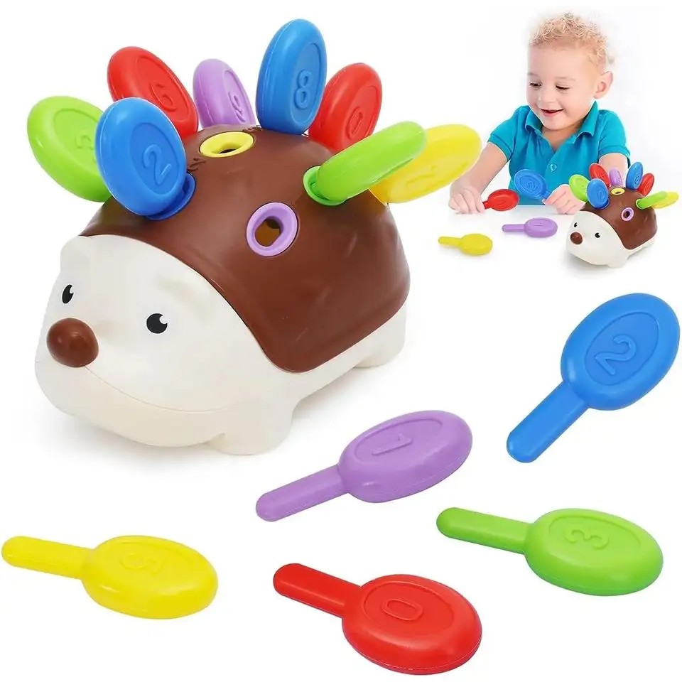 Fidtoy Montessori Hérisson jouet de motricité fine pour tout-petits – Jouet d'apprentissage pour le tri des couleurs et le comptage
