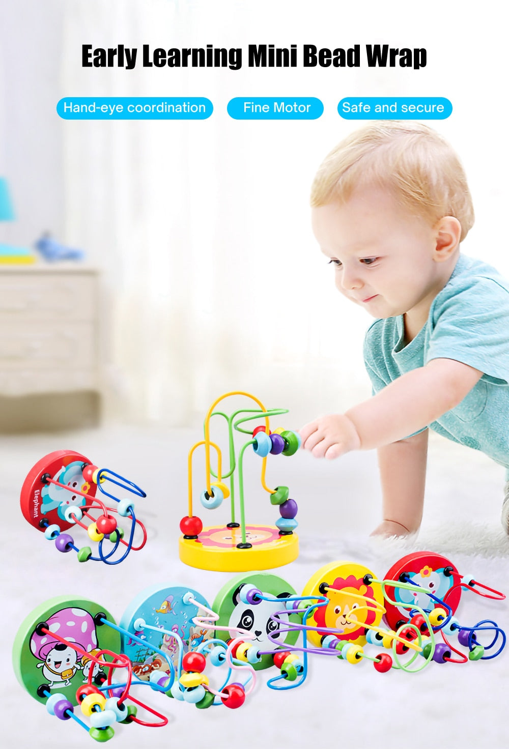 Juguete Montessori de madera para ensartar, cuentas de madera DIY para niños