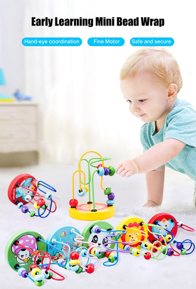 Juguete Montessori de madera para ensartar, cuentas de madera DIY para niños