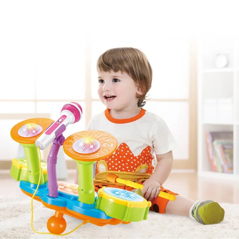 Fidtoy Kids Drum Set with Microphone for Toddlers – Musical Instrument Toy with Lights, Sounds & Interactive Learning