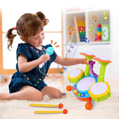 Fidtoy Kids Drum Set with Microphone for Toddlers – Musical Instrument Toy with Lights, Sounds & Interactive Learning