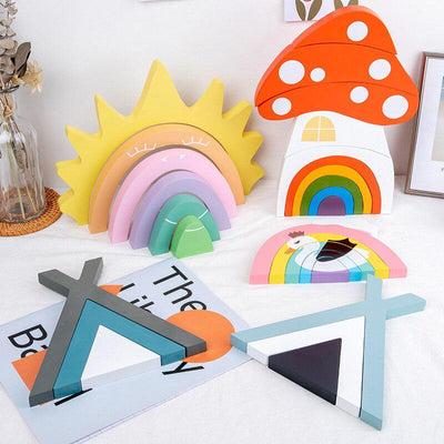 Juego de bloques de madera creativos Fidtoy - Juguete Montessori de apilamiento arcoíris y construcción imaginativa