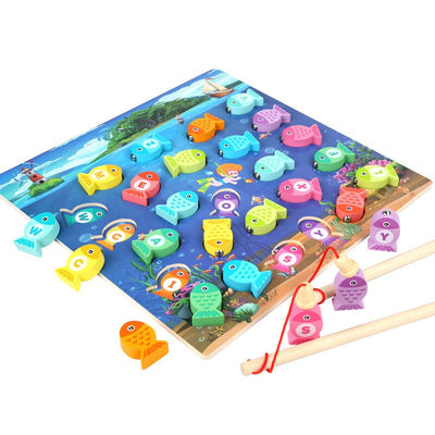 Juguetes educativos de madera Montessori: Juego de pesca con números y alfabeto para tablero