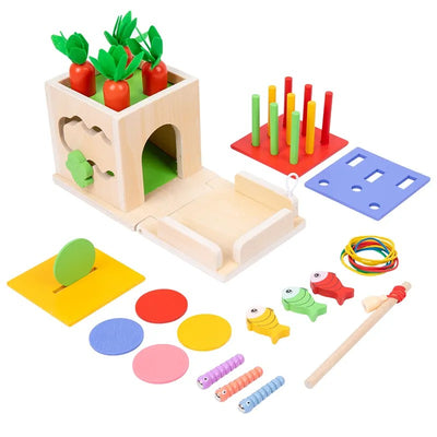 Fidtoy Montessori Wooden Object Permanence Box – 8-in-1 Shape Sorting Activity Toy for Toddlers