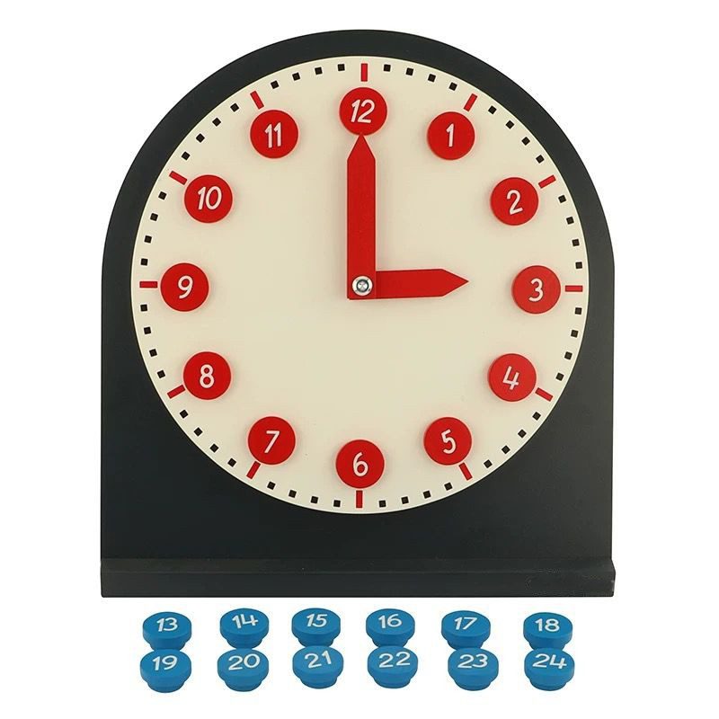 Horloge Montessori avec aiguilles mobiles - Apprendre les concepts de temps (format 12 heures et 24 heures)