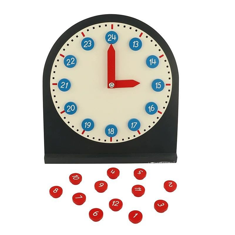Horloge Montessori avec aiguilles mobiles - Apprendre les concepts de temps (format 12 heures et 24 heures)