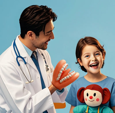 Marioneta de mano de boca grande con cepillo de dientes para aprender a cepillarse los dientes