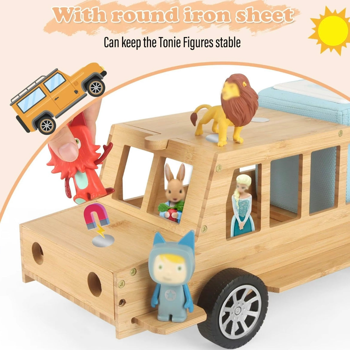 Étagère Murale Camion en Bois Faite à la Main pour Tonies – Organiseur Magnétique et Support d'Affichage pour 20 à 30 Figurines Toniebox