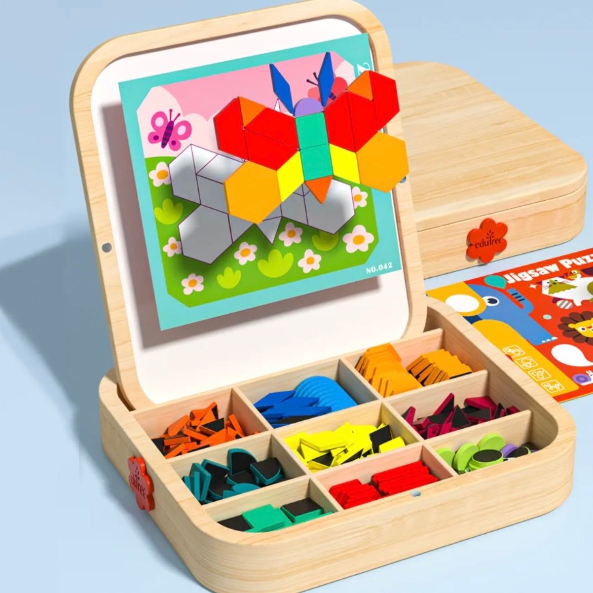 Blocs de motifs magnétiques en bois – Jouet puzzle Montessori de 288 pièces pour enfants de 4 à 8 ans
