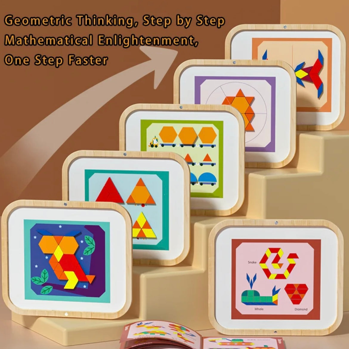 Blocs de motifs magnétiques en bois – Jouet puzzle Montessori de 288 pièces pour enfants de 4 à 8 ans