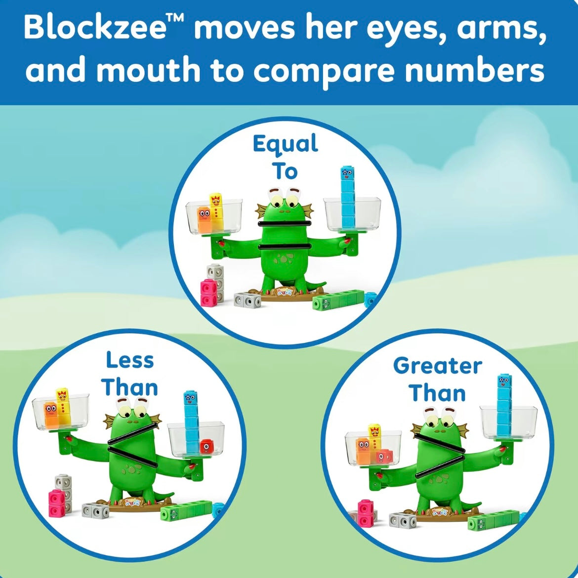 Juego de actividades de equilibrio Numberblocks Blockzee, 61 cubos MathLink, balanza, manipuladores matemáticos educativos, números para niños pequeños, actividades de aprendizaje preescolar, regalos de cumpleaños para niños
