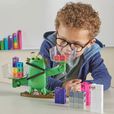 Juego de actividades de equilibrio Numberblocks Blockzee, 61 cubos MathLink, balanza, manipuladores matemáticos educativos, números para niños pequeños, actividades de aprendizaje preescolar, regalos de cumpleaños para niños