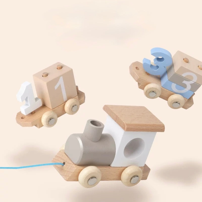 Train de nombres en bois – Jouet à tirer Montessori pour apprendre à compter aux tout-petits