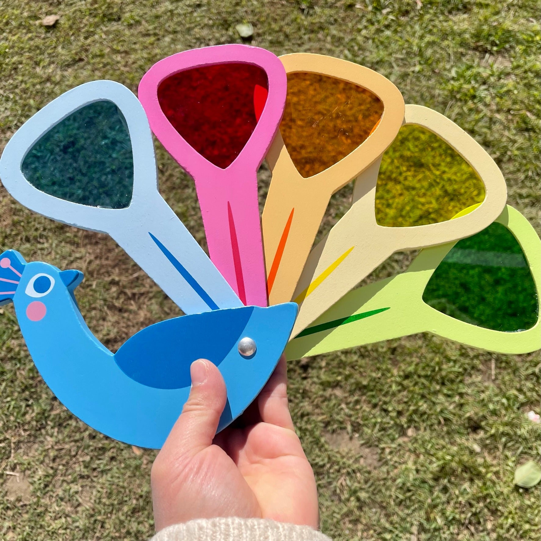 Wooden Peacock Primary Colours Mixing Lenses  Sensory Light Mixer Toy