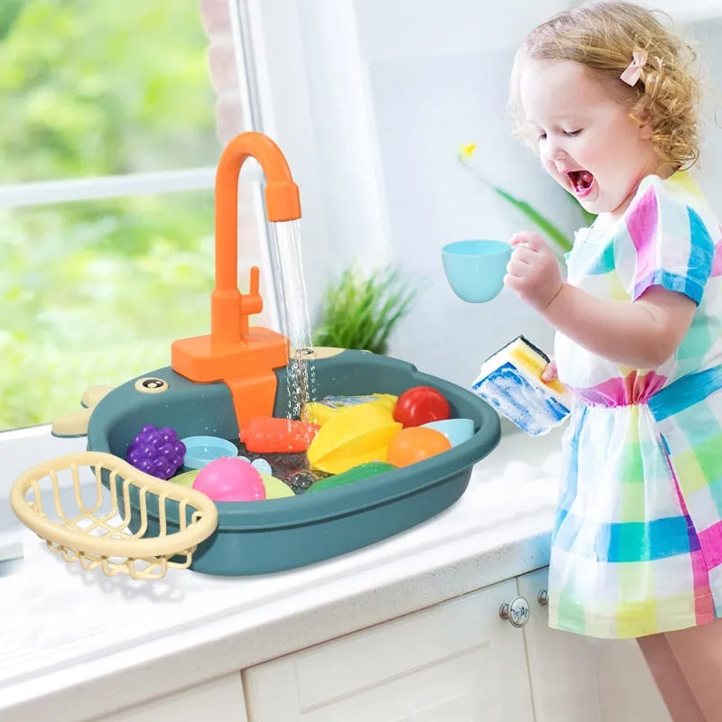 Fidtoy Kids Kitchen Sink Playset with Running Water – Pretend Play Washing Toy for Toddlers