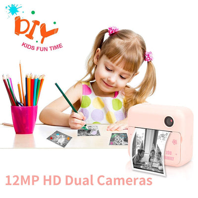 Appareil photo instantané Fidtoy pour enfants – Appareil photo pour tout-petits avec impression thermique et coloriage créatif