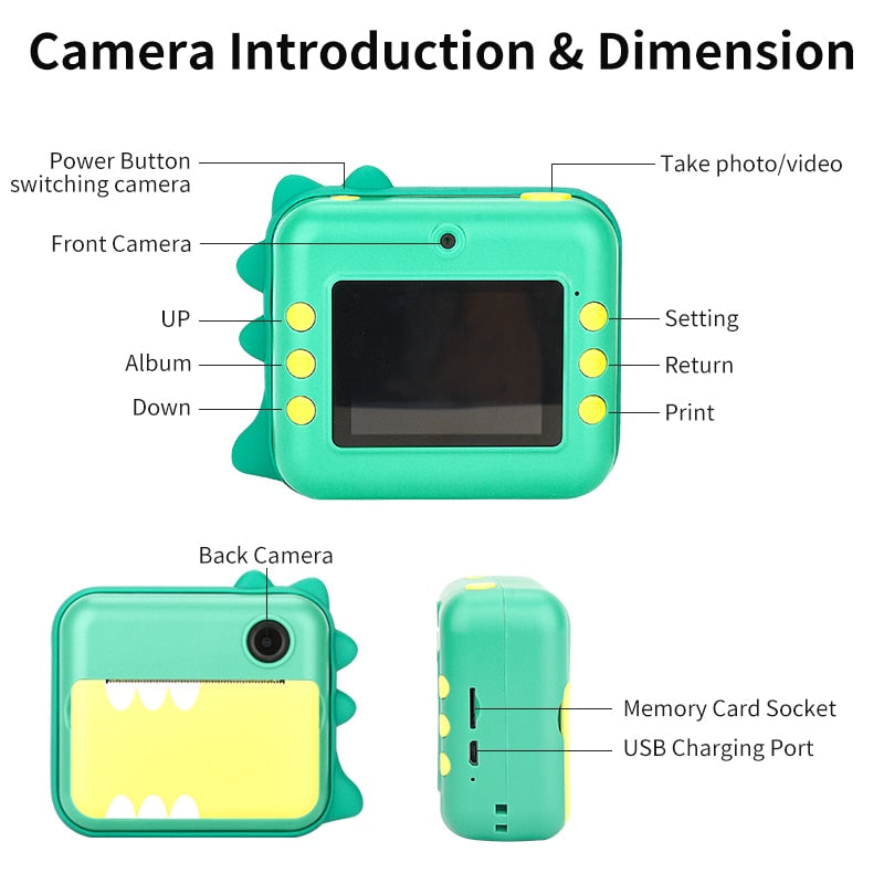 Appareil photo instantané Fidtoy pour enfants – Appareil photo pour tout-petits avec impression thermique et coloriage créatif