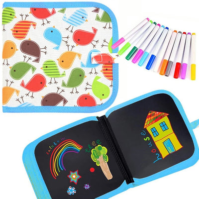 Fidtoy Reusable Drawing Slate Book for Kids – Erasable Doodle Book with Washable Markers, Portable Travel Drawing Pad, Dinosaur Theme, and Creative Writing Practice