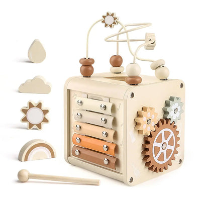 Fidtoy Wooden Activity Cube for Toddlers Musical Drum Set Toy Montessori Learning Cube 12 Months+