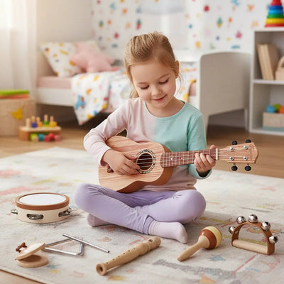 Fidtoy 7-Piece Musical Toys for Toddlers Ukulele Instrument Set Kids Rhythm Learning Toys