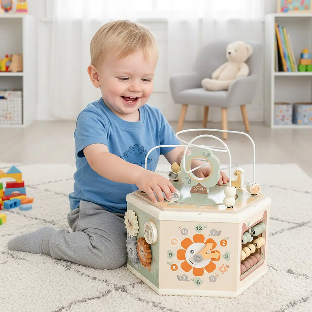 Fidtoy Wooden Activity Cube 11-in-1 Montessori Toy for Toddlers Learning Center 1-4 Years